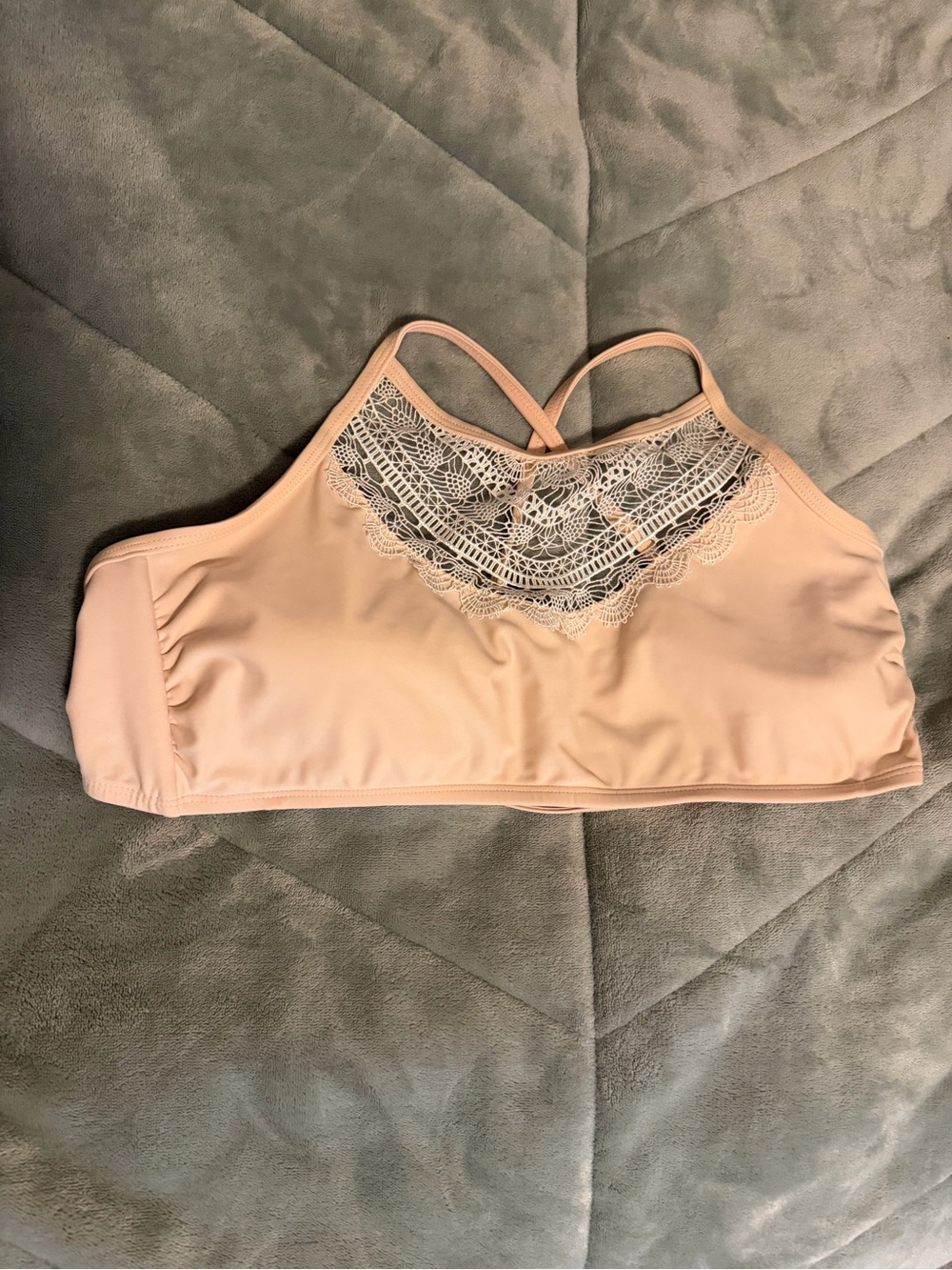Xhilaration Blush Lace-Trim High Neck Bikini Top